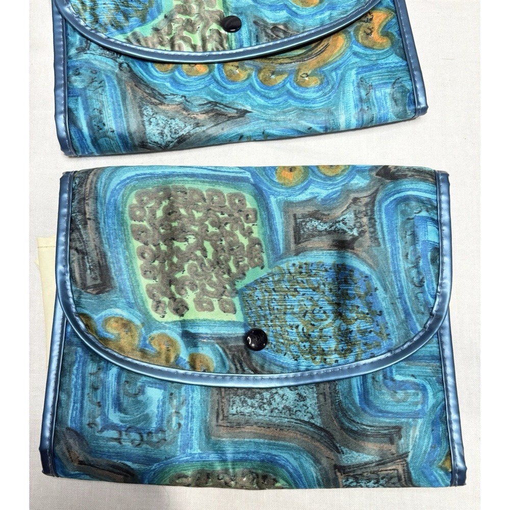 VTG Samsar Paris Travel Document Wallet Set of 2 Made in France Blue Mod Print - Picture 3 of 13